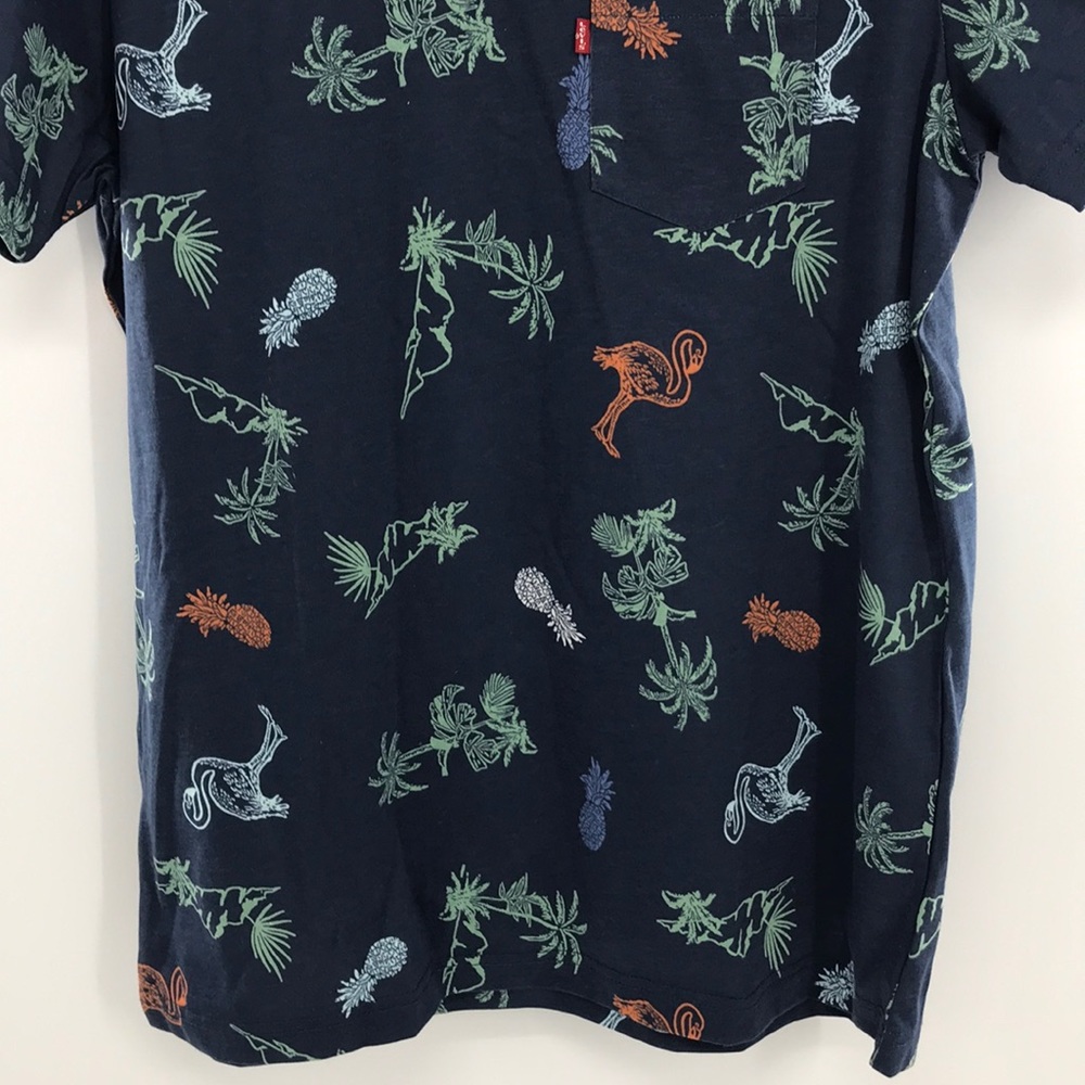 NEW Levis Top Dress Blues Shirt Tropical Print Palm Blue Size Medium - Picture 4 of 14